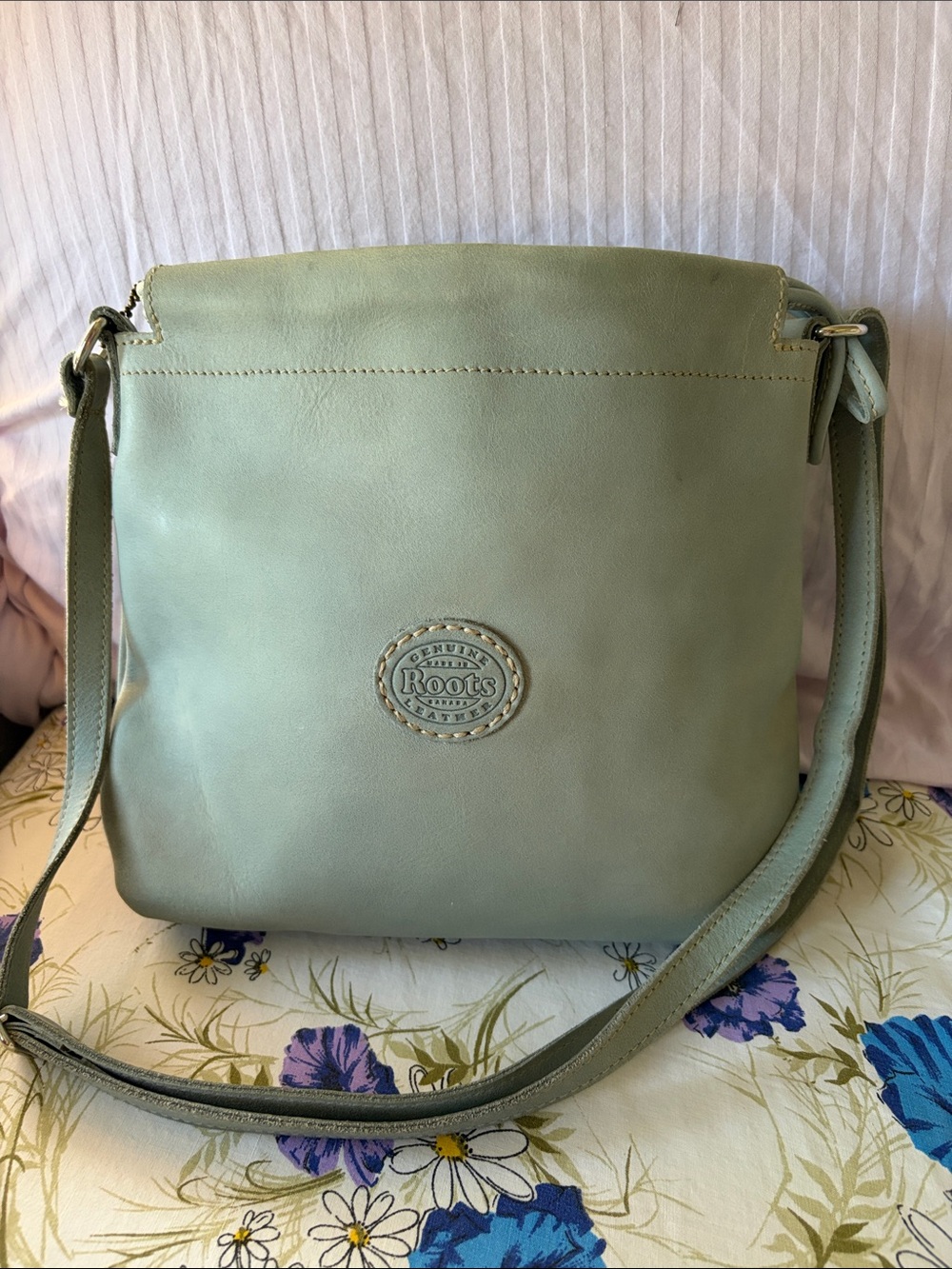 Roots Mint Green Leather Crossbody Bag